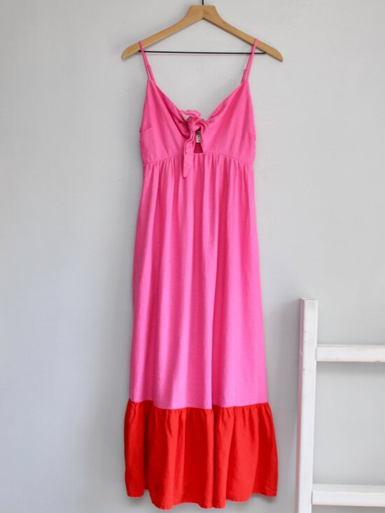 Tabitha Brown Dresses & Skirts - Tabitha Brown X Target Pink Red Colorblock Sleeveless Front Tie Maxi Dress Small